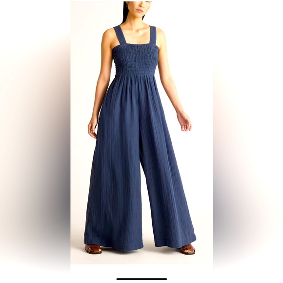 Quince Pants - New Quince size L 100% Organic Cotton Gauze Smocked Wide Leg Jumpsuit